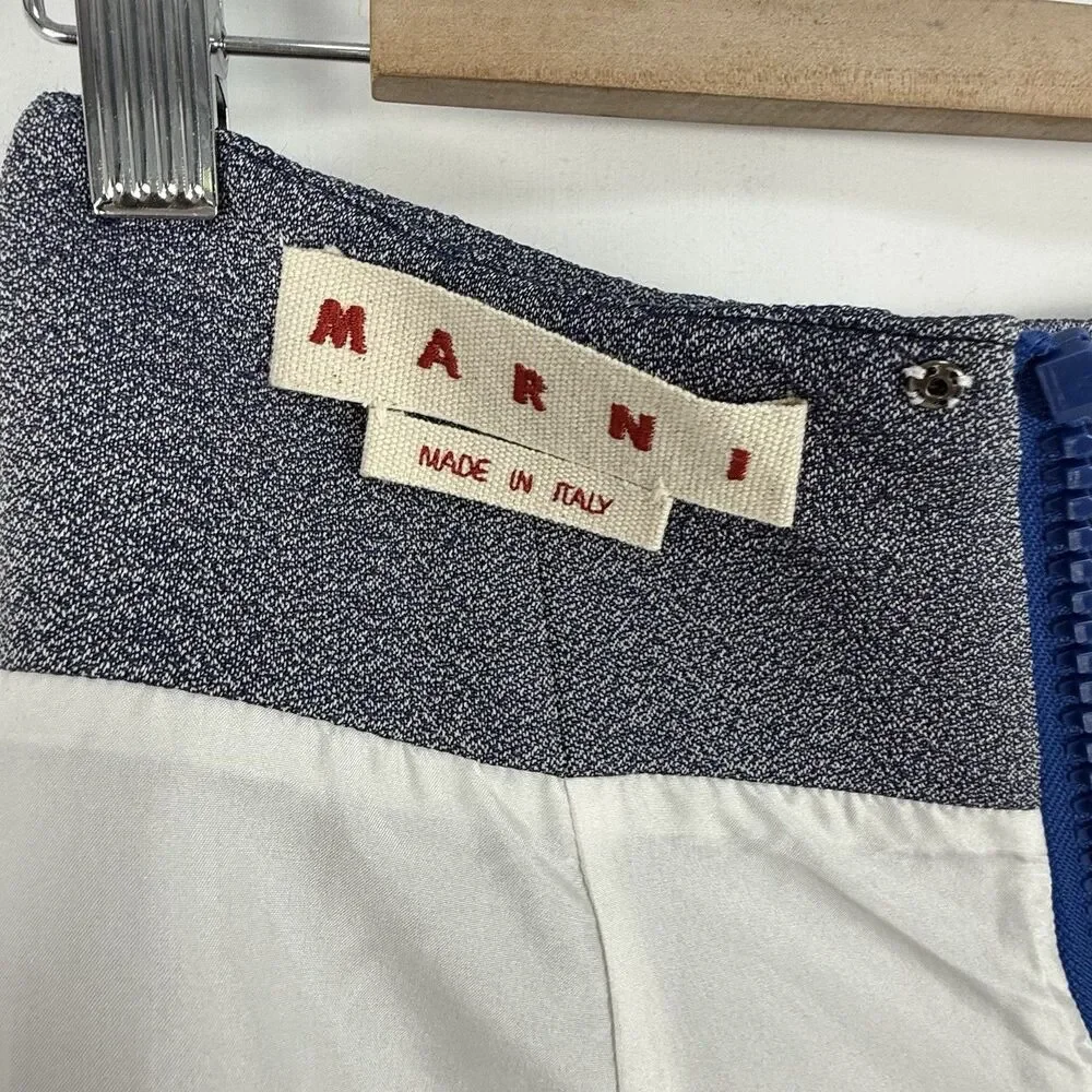 Marni Made in Italy Blue A-Line Skirt Size 36, USA 0 Contrast Stitch Zip Back